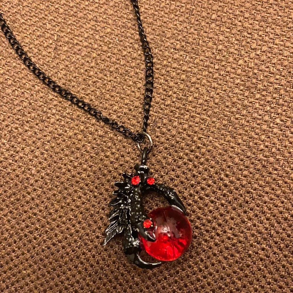 ⚜️Gothic Dragon Hand Crystal Ball Necklace!